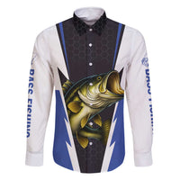 Personalized Bass Fishing Family Matching Long Sleeve Bodycon Dress and Hawaiian Shirt Jumping Fish and Blue White Lightning Pattern Design - Wonder Print Shop