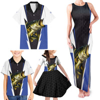 Personalized Bass Fishing Family Matching Tank Maxi Dress and Hawaiian Shirt Jumping Fish and Blue White Lightning Pattern Design - Wonder Print Shop