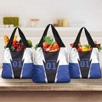 Personalized Bass Fishing Grocery Bag Jumping Fish and Blue White Lightning Pattern Design - Wonder Print Shop