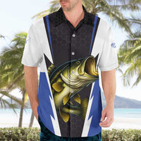 Personalized Bass Fishing Hawaiian Shirt Jumping Fish and Blue White Lightning Pattern Design - Wonder Print Shop