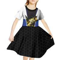 Personalized Bass Fishing Kid Short Sleeve Dress Jumping Fish and Blue White Lightning Pattern Design - Wonder Print Shop