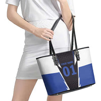 Personalized Bass Fishing Leather Tote Bag Jumping Fish and Blue White Lightning Pattern Design - Wonder Print Shop