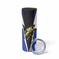 Personalized Bass Fishing Skinny Tumbler Jumping Fish and Blue White Lightning Pattern Design - Wonder Print Shop