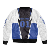 Personalized Bass Fishing Sleeve Zip Bomber Jacket Jumping Fish and Blue White Lightning Pattern Design - Wonder Print Shop