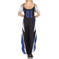 Personalized Bass Fishing Summer Maxi Dress Jumping Fish and Blue White Lightning Pattern Design - Wonder Print Shop