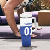 Personalized Bass Fishing Tumbler With Handle Jumping Fish and Blue White Lightning Pattern Design - Wonder Print Shop