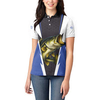 Personalized Bass Fishing Women Polo Shirt Jumping Fish and Blue White Lightning Pattern Design - Wonder Print Shop