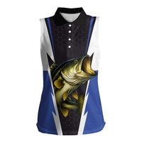 Personalized Bass Fishing Women Sleeveless Polo Shirt Jumping Fish and Blue White Lightning Pattern Design - Wonder Print Shop