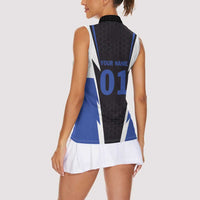 Personalized Bass Fishing Women Sleeveless Polo Shirt Jumping Fish and Blue White Lightning Pattern Design - Wonder Print Shop