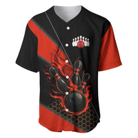 Personalized Bowling Tournament Baseball Jersey Ball Strike Black And Red Custom Bowling Team - Wonder Print Shop