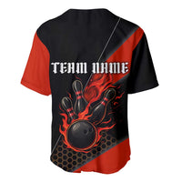 Personalized Bowling Tournament Baseball Jersey Ball Strike Black And Red Custom Bowling Team - Wonder Print Shop