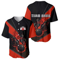 Personalized Bowling Tournament Baseball Jersey Ball Strike Black And Red Custom Bowling Team - Wonder Print Shop