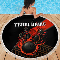 Personalized Bowling Tournament Beach Blanket Ball Strike Black And Red Custom Bowling Team - Wonder Print Shop
