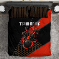 Personalized Bowling Tournament Bedding Set Ball Strike Black And Red Custom Bowling Team - Wonder Print Shop