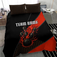 Personalized Bowling Tournament Bedding Set Ball Strike Black And Red Custom Bowling Team - Wonder Print Shop