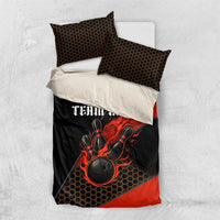 Personalized Bowling Tournament Bedding Set Ball Strike Black And Red Custom Bowling Team - Wonder Print Shop