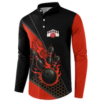 Personalized Bowling Tournament Button Sweatshirt Ball Strike Black And Red Custom Bowling Team - Wonder Print Shop