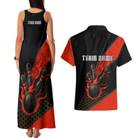 Personalized Bowling Tournament Couples Matching Tank Maxi Dress and Hawaiian Shirt Ball Strike Black And Red Custom Bowling Team - Wonder Print Shop