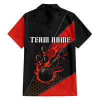 Personalized Bowling Tournament Family Matching Off Shoulder Maxi Dress and Hawaiian Shirt Ball Strike Black And Red Custom Bowling Team - Wonder Print Shop