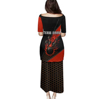 Personalized Bowling Tournament Family Matching Puletasi and Hawaiian Shirt Ball Strike Black And Red Custom Bowling Team - Wonder Print Shop