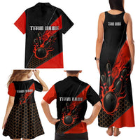 Personalized Bowling Tournament Family Matching Tank Maxi Dress and Hawaiian Shirt Ball Strike Black And Red Custom Bowling Team - Wonder Print Shop