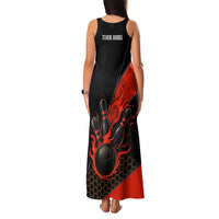 Personalized Bowling Tournament Family Matching Tank Maxi Dress and Hawaiian Shirt Ball Strike Black And Red Custom Bowling Team - Wonder Print Shop