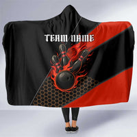 Personalized Bowling Tournament Hooded Blanket Ball Strike Black And Red Custom Bowling Team - Wonder Print Shop