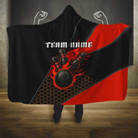 Personalized Bowling Tournament Hooded Blanket Ball Strike Black And Red Custom Bowling Team - Wonder Print Shop