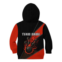 Personalized Bowling Tournament Kid Hoodie Ball Strike Black And Red Custom Bowling Team - Wonder Print Shop