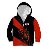 Personalized Bowling Tournament Kid Hoodie Ball Strike Black And Red Custom Bowling Team - Wonder Print Shop