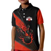 Personalized Bowling Tournament Kid Polo Shirt Ball Strike Black And Red Custom Bowling Team - Wonder Print Shop