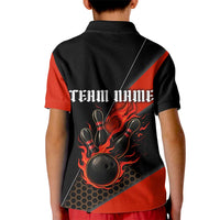 Personalized Bowling Tournament Kid Polo Shirt Ball Strike Black And Red Custom Bowling Team - Wonder Print Shop