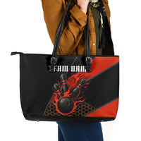 Personalized Bowling Tournament Leather Tote Bag Ball Strike Black And Red Custom Bowling Team - Wonder Print Shop