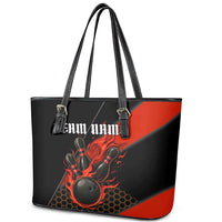 Personalized Bowling Tournament Leather Tote Bag Ball Strike Black And Red Custom Bowling Team - Wonder Print Shop