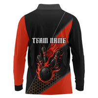 Personalized Bowling Tournament Long Sleeve Polo Shirt Ball Strike Black And Red Custom Bowling Team - Wonder Print Shop