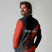 Personalized Bowling Tournament Long Sleeve Polo Shirt Ball Strike Black And Red Custom Bowling Team - Wonder Print Shop