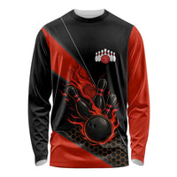 Personalized Bowling Tournament Long Sleeve Shirt Ball Strike Black And Red Custom Bowling Team - Wonder Print Shop