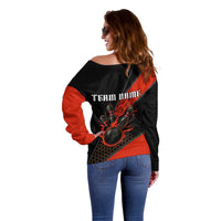 Personalized Bowling Tournament Off Shoulder Sweater Ball Strike Black And Red Custom Bowling Team - Wonder Print Shop