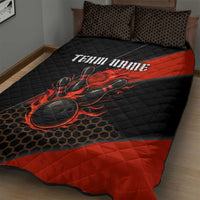 Personalized Bowling Tournament Quilt Bed Set Ball Strike Black And Red Custom Bowling Team - Wonder Print Shop