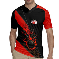 Personalized Bowling Tournament Rugby Jersey Ball Strike Black And Red Custom Bowling Team - Wonder Print Shop