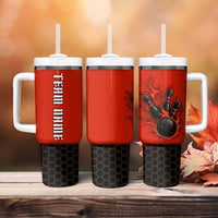 Personalized Bowling Tournament Tumbler With Handle Ball Strike Black And Red Custom Bowling Team - Wonder Print Shop