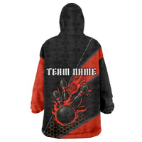 Personalized Bowling Tournament Wearable Blanket Hoodie Ball Strike Black And Red Custom Bowling Team - Wonder Print Shop