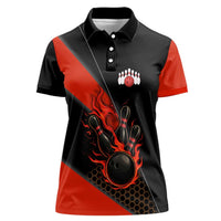 Personalized Bowling Tournament Women Polo Shirt Ball Strike Black And Red Custom Bowling Team - Wonder Print Shop