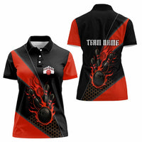 Personalized Bowling Tournament Women Polo Shirt Ball Strike Black And Red Custom Bowling Team - Wonder Print Shop
