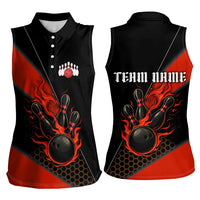 Personalized Bowling Tournament Women Sleeveless Polo Shirt Ball Strike Black And Red Custom Bowling Team - Wonder Print Shop