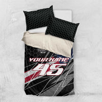 Custom Bike Shirt Racing Motocross Bedding Set American Flag and Black Hexagon Lightning Graphic Design - Wonder Print Shop