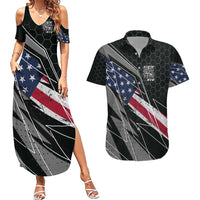 Custom Bike Shirt Racing Motocross Couples Matching Summer Maxi Dress and Hawaiian Shirt American Flag and Black Hexagon Lightning Graphic Design - Wonder Print Shop