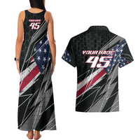 Custom Bike Shirt Racing Motocross Couples Matching Tank Maxi Dress and Hawaiian Shirt American Flag and Black Hexagon Lightning Graphic Design - Wonder Print Shop