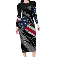 Custom Bike Shirt Racing Motocross Family Matching Long Sleeve Bodycon Dress and Hawaiian Shirt American Flag and Black Hexagon Lightning Graphic Design - Wonder Print Shop