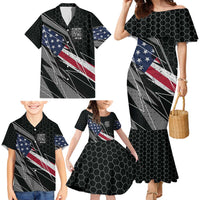 Custom Bike Shirt Racing Motocross Family Matching Mermaid Dress and Hawaiian Shirt American Flag and Black Hexagon Lightning Graphic Design - Wonder Print Shop